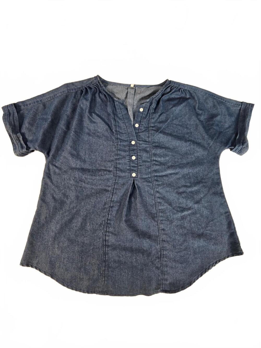 Short-Sleeve Chambray Denim Popover Blouse XL Coastal Indie